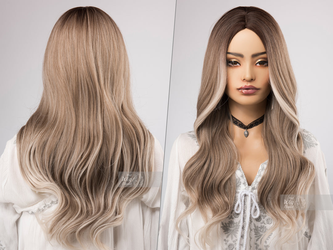 Ash Honey Blonde Wig with Creamy Blonde Highlight Wavy No Lace Wig Apphia