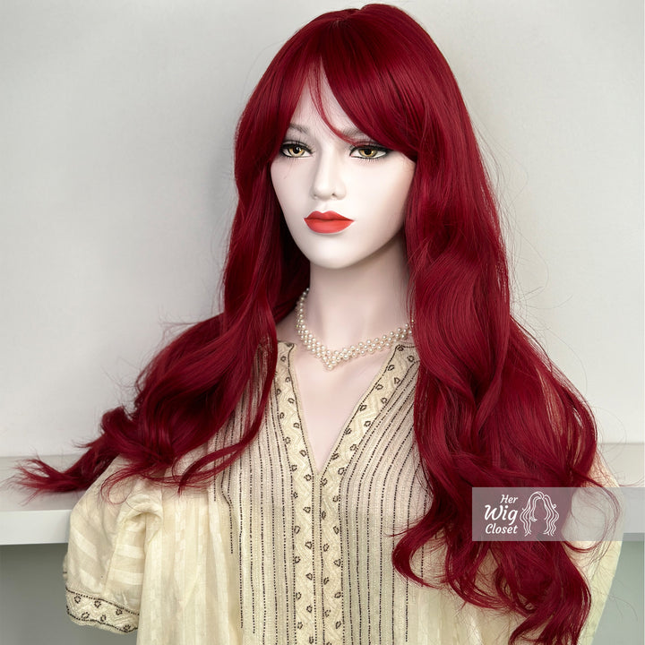 Red Wavy Synthetic Wig with Bangs Aria