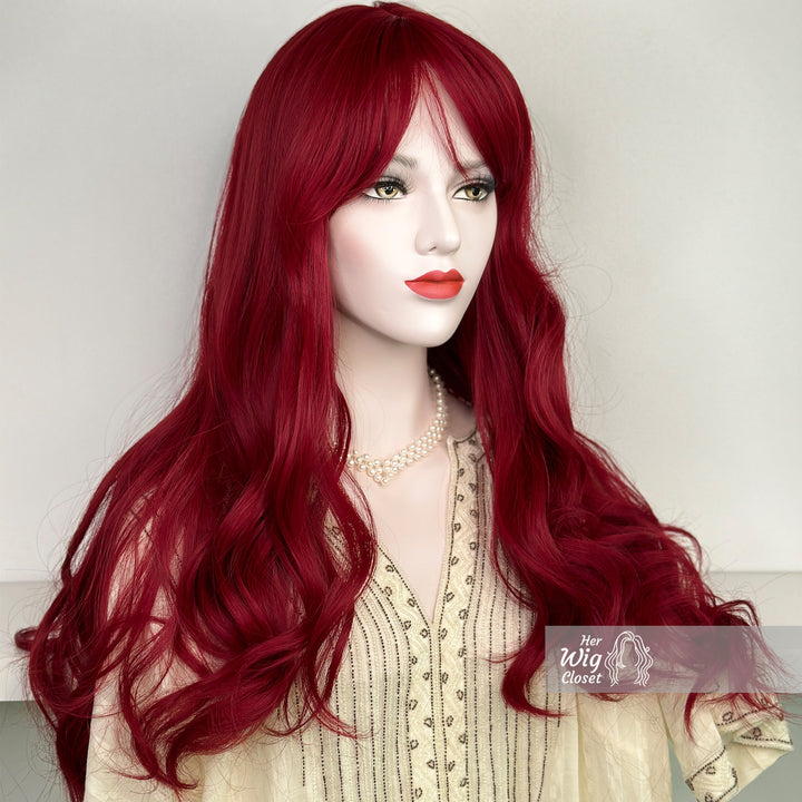 Red Wavy Synthetic Wig with Bangs Aria