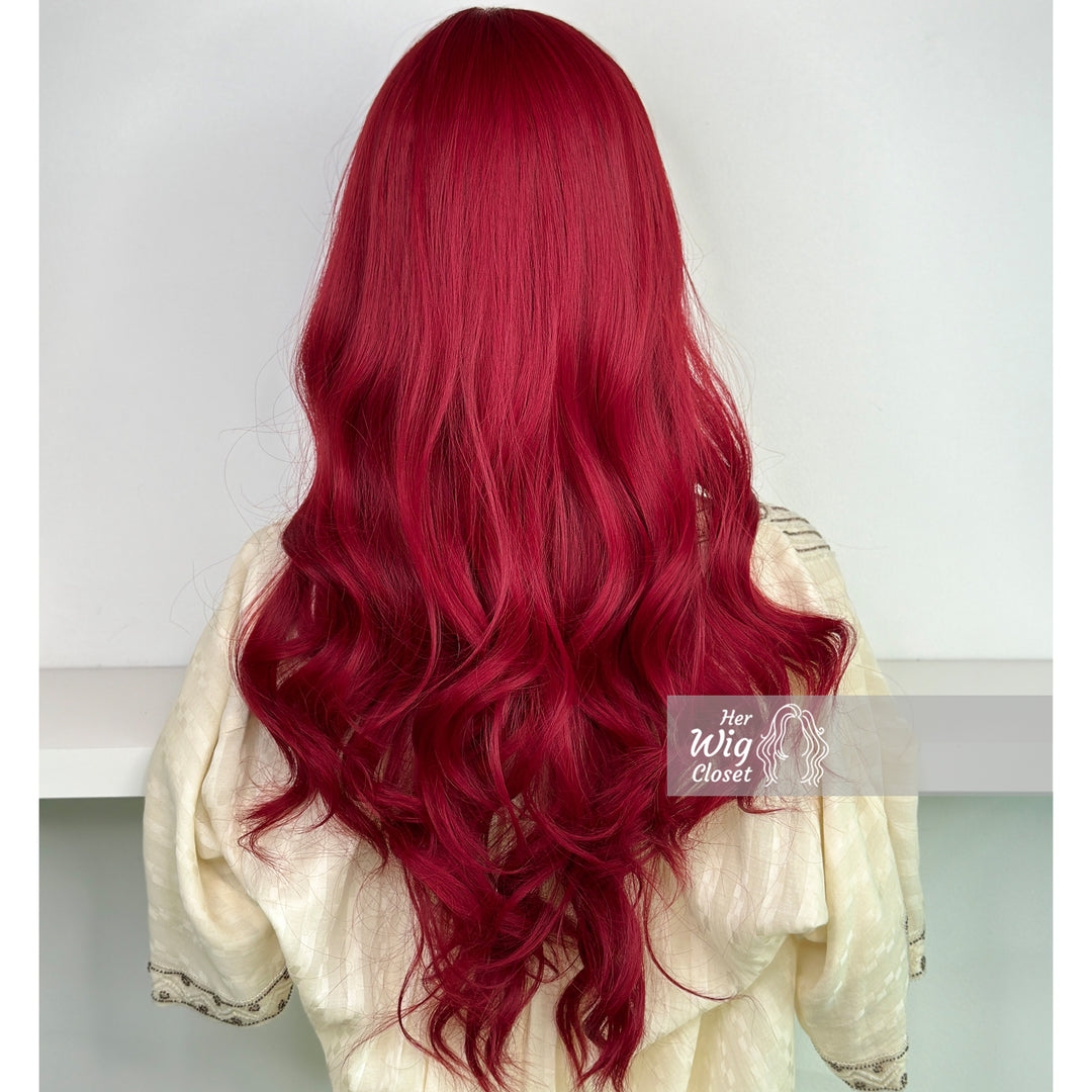 Red Burgendy Wavy Wig with Bangs | Her Wig Closet | Aria