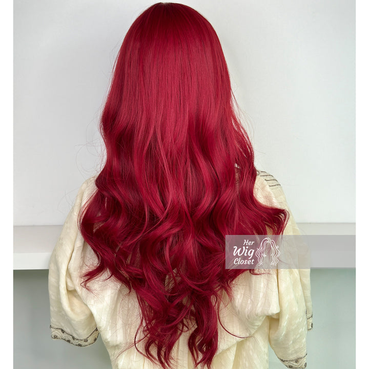 Red Wavy Synthetic Wig with Bangs Aria