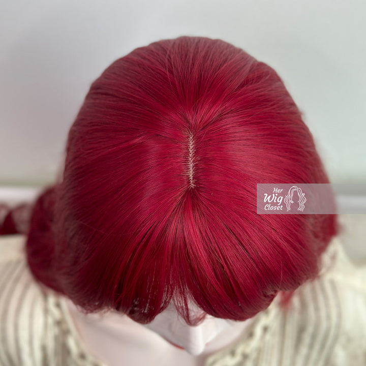 Red Wavy Synthetic Wig with Bangs Aria