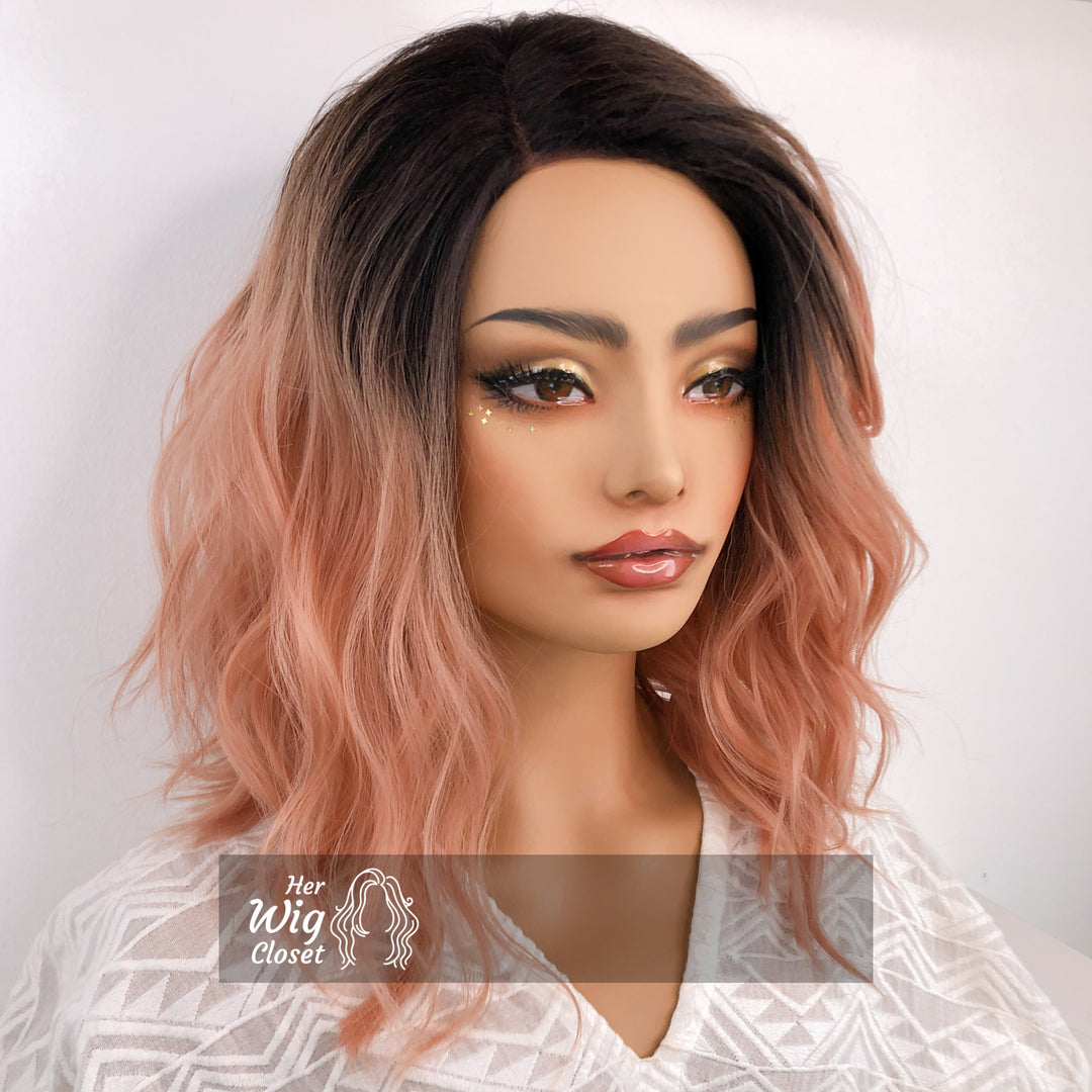 Rose Pink Ombre Wavy Lace Wig 12" | Aster
