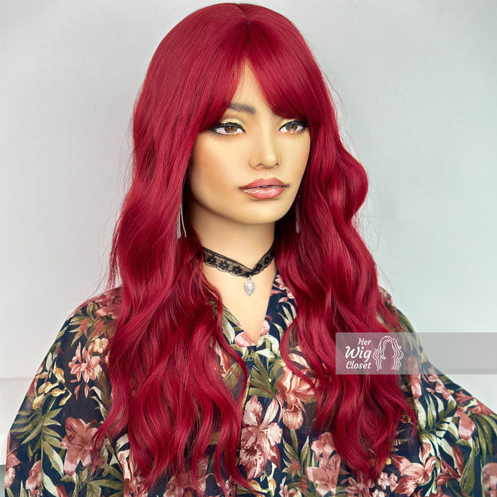 Red Burgendy Wavy Wig with Bangs | Her Wig Closet | Attina