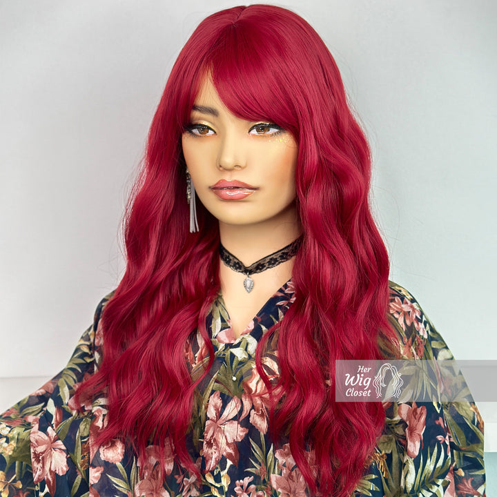 Red Burgendy Wavy Wig with Bangs | Her Wig Closet | Attina