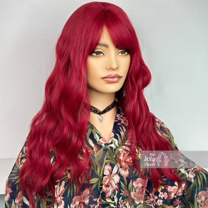 Red Burgendy Wavy Wig with Bangs | Her Wig Closet | Attina