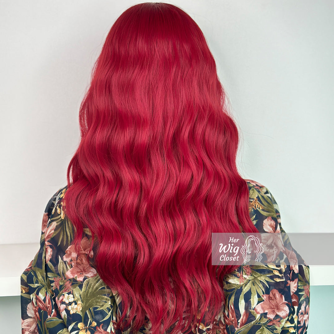 Red Burgendy Wavy Wig with Bangs | Her Wig Closet | Attina