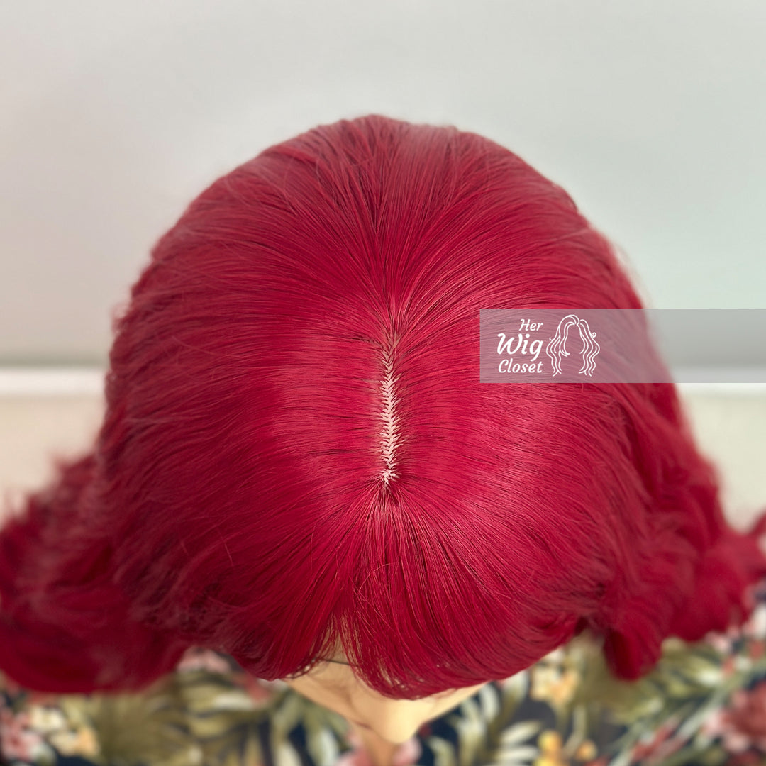 Red Burgendy Wavy Wig with Bangs | Her Wig Closet | Attina