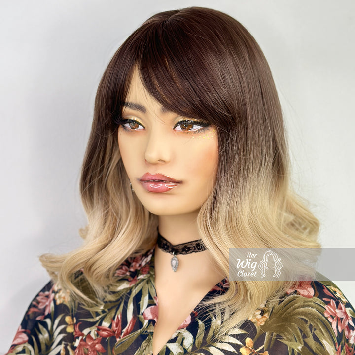 Dark Roots Ash Blonde Ombre Wig with Bangs | Brooke