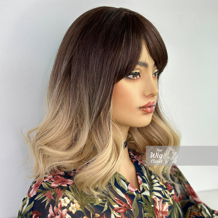 Dark Roots Ash Blonde Ombre Wig with Bangs | Brooke