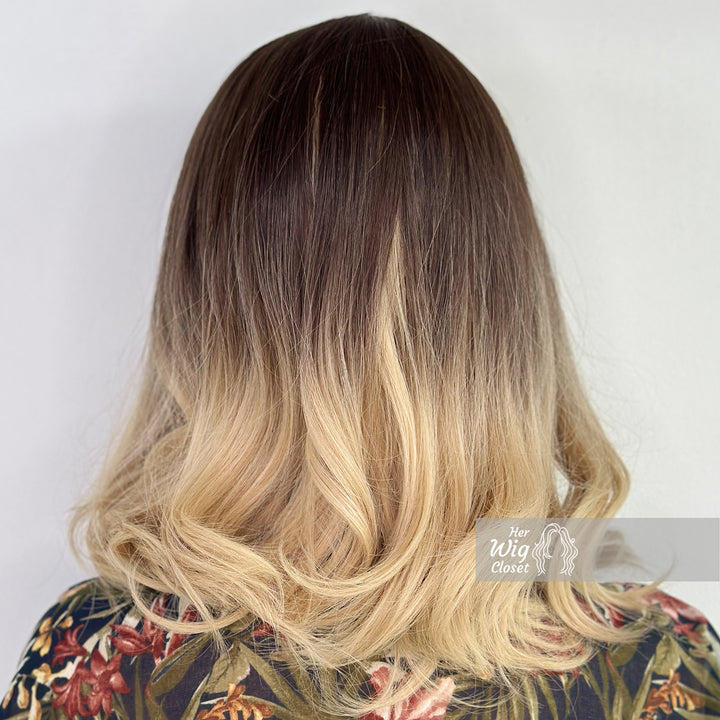 Dark Roots Ash Blonde Ombre Wig with Bangs | Brooke