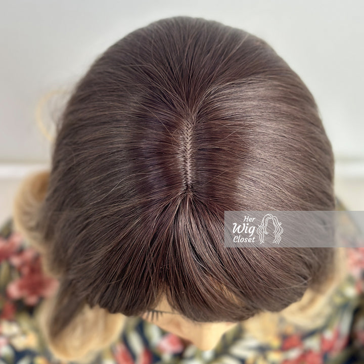 Dark Roots Ash Blonde Ombre Wig with Bangs | Brooke