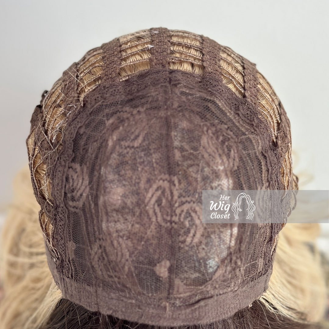 Dark Roots Ash Blonde Ombre Wig with Bangs | Brooke