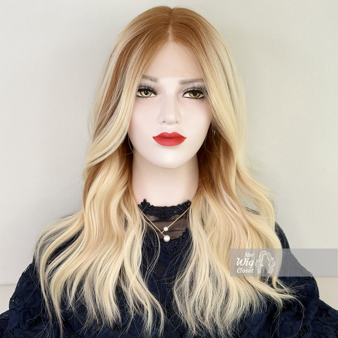 Ash Blonde Balayage Ombre Wavy Middle Part Lace Wig | Her Wig Closet | Chelsea
