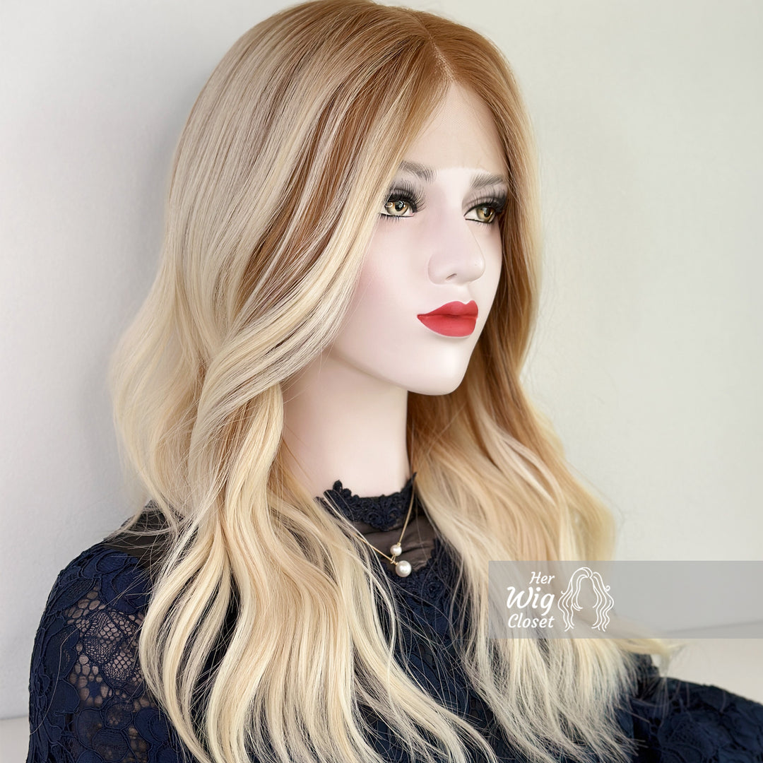 Ash Blonde Balayage Ombre Wavy Middle Part Lace Wig | Her Wig Closet | Chelsea