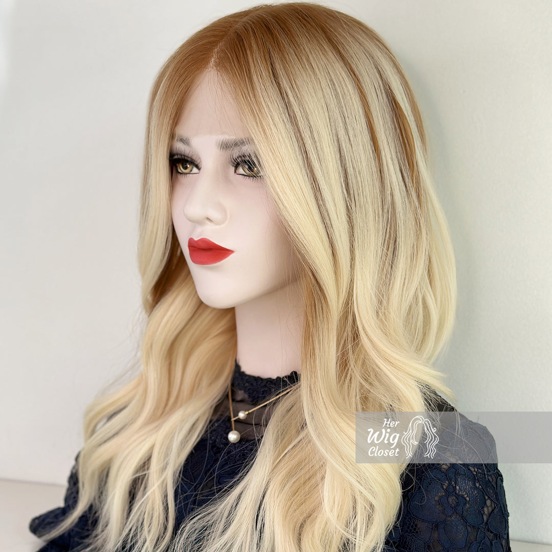 Ash Blonde Balayage Ombre Wavy Middle Part Lace Wig | Her Wig Closet | Chelsea