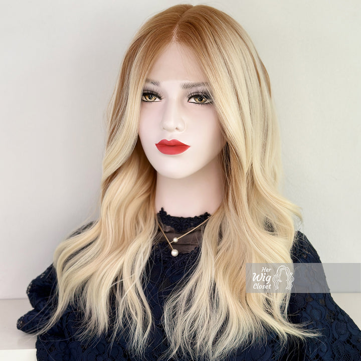 Ash Blonde Balayage Ombre Wavy Middle Part Lace Wig | Her Wig Closet | Chelsea