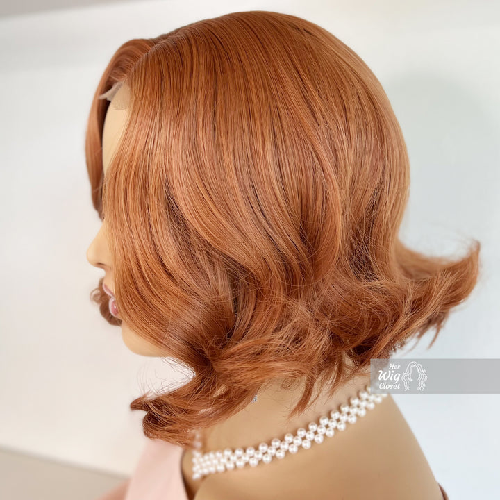 Copper Red Orange Wavy Side Parting Small Lace Wig | Dee