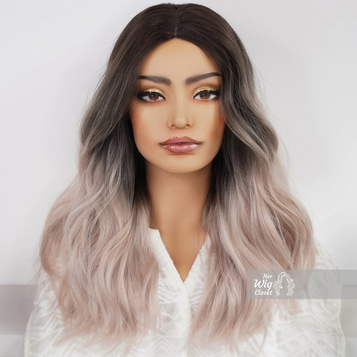 Dark Roots Ashy Silver Ombre Wavy Wig | Elliot