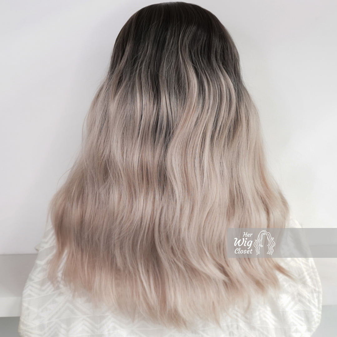 Dark Roots Ashy Silver Ombre Wavy Wig | Elliot