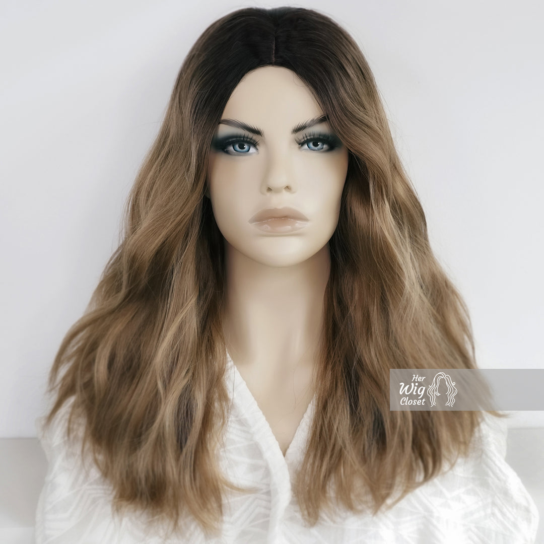Dark Roots Ashy Brown Ombre Wavy Wig | Esther