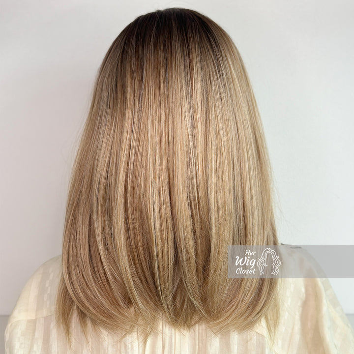 Dark Roots Ash Blonde Ombre Straight Side Part Lace Wig | Her Wig Closet | Fontaine