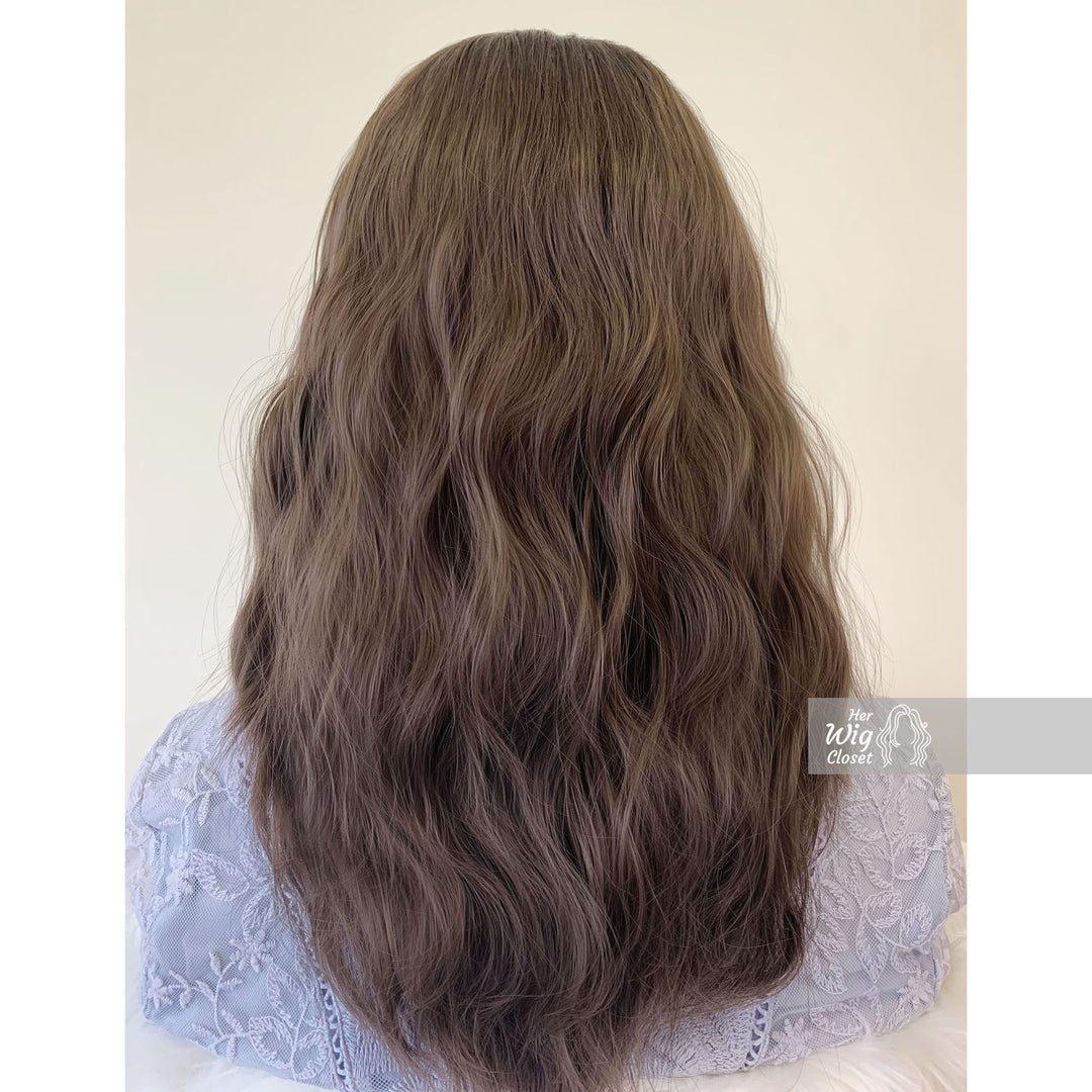 Ash Brown Wavy Synthetic Wig with Bangs Gabriella