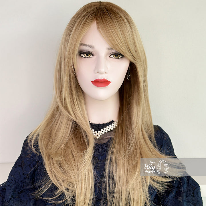 Ash Blonde Ombre Straight Wig with Bangs | Her Wig Closet | Ginevra