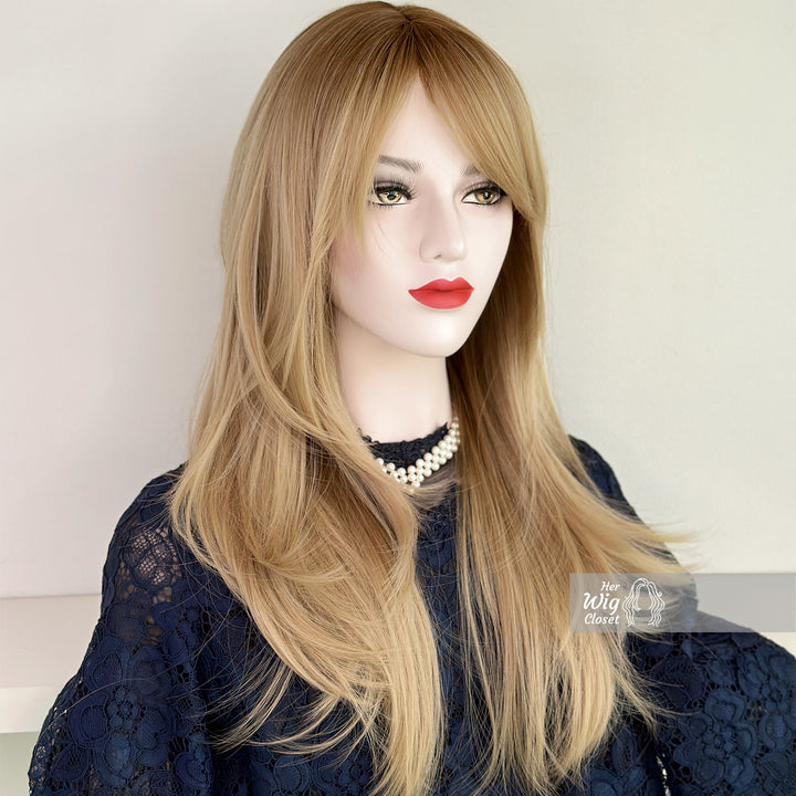 Ash Blonde Ombre Straight Wig with Bangs | Her Wig Closet | Ginevra