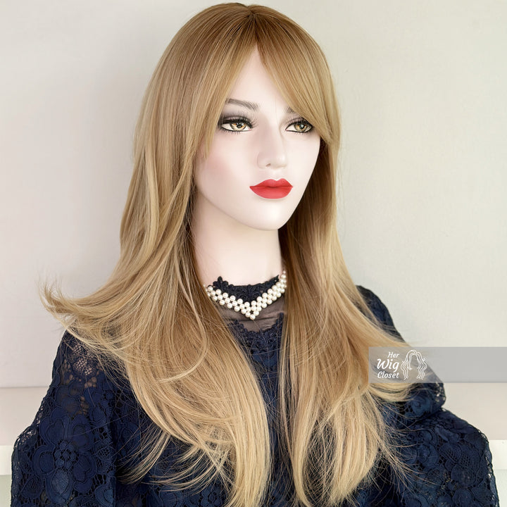 Ash Blonde Ombre Straight Wig with Bangs | Her Wig Closet | Ginevra