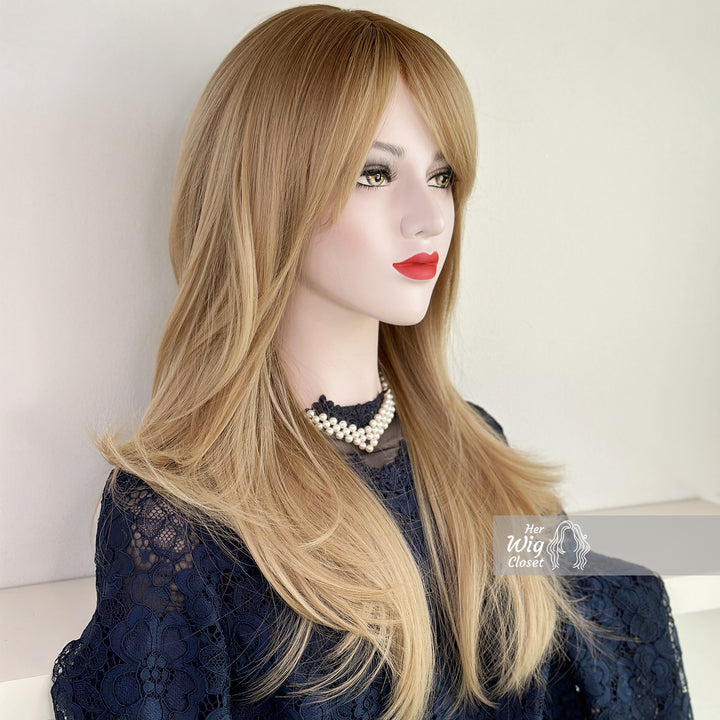 Ash Blonde Ombre Straight Wig with Bangs | Her Wig Closet | Ginevra