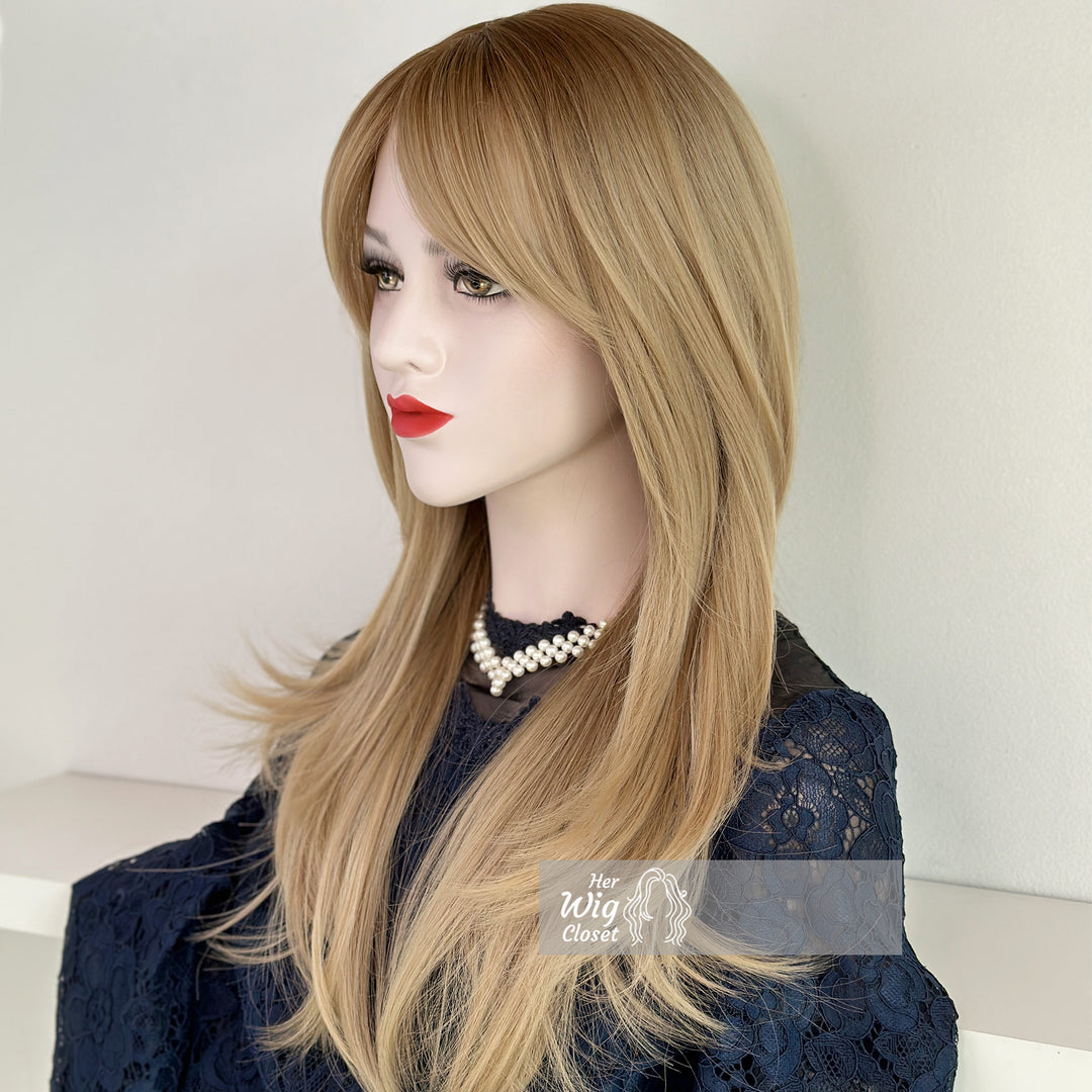 Ash Blonde Ombre Straight Wig with Bangs | Her Wig Closet | Ginevra