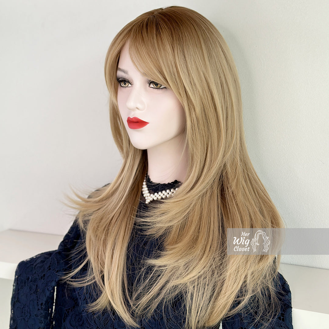 Ash Blonde Ombre Straight Wig with Bangs | Her Wig Closet | Ginevra