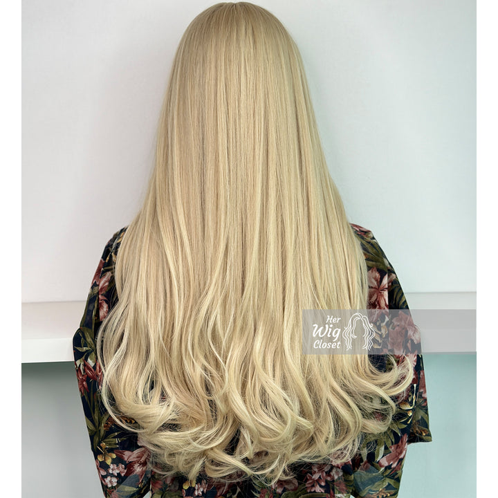 Ash Blonde Long Straight Wavy Wig with Bangs | Her Wig Closet | Ingrid