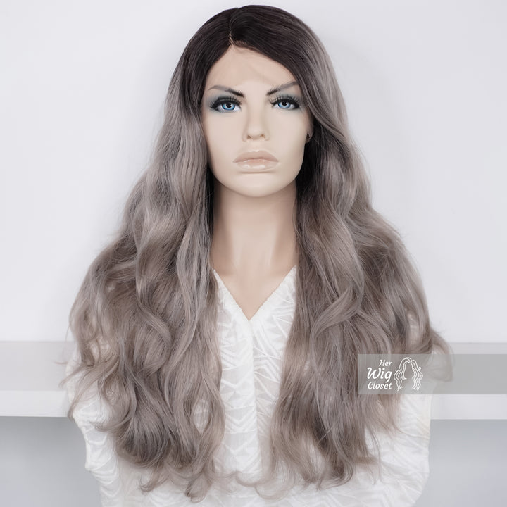 Ashy Sliver Ombre Wavy Lace Front Wig | Katalina