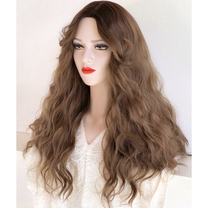 24" Dark Root Honey Blonde Ombre Wavy Wig | Kiara