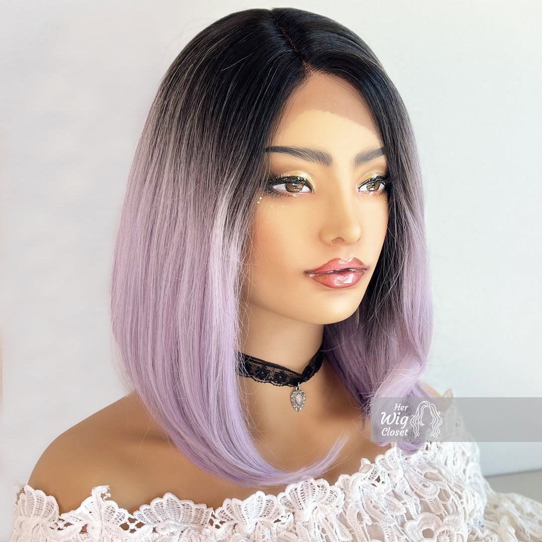 Dark Roots Ashy Lavender Purple Ombre Straight Bob Wig | Her Wig Closet | Lolanthe