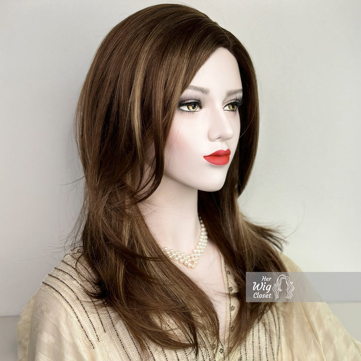 Natural Brown With Blonde Highlight Balayage Straight Long Bob Wig | Her Wig Closet | Priscila