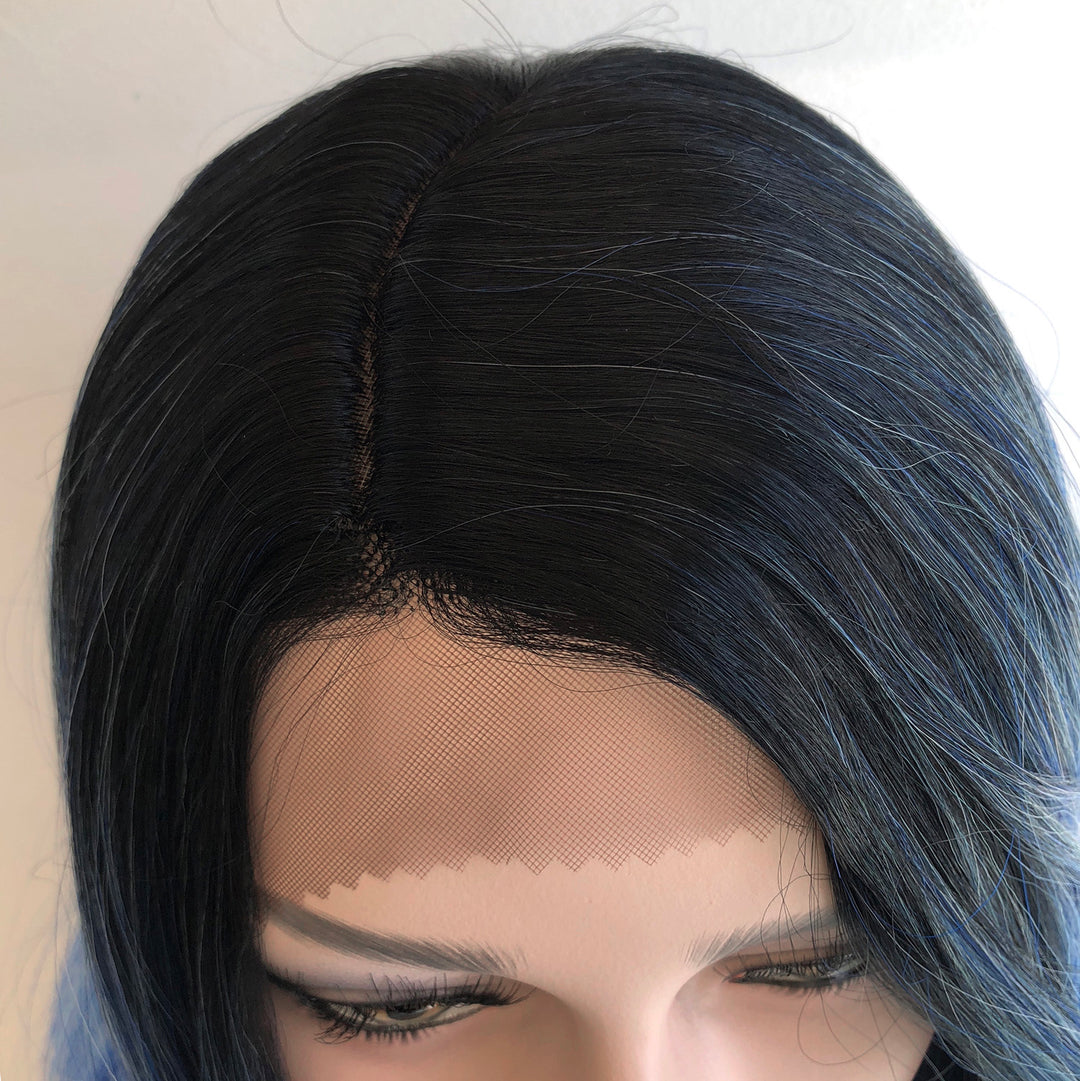 Sapphire | 20" Black Roots Blue/White Ombre Wavy Lace Wig