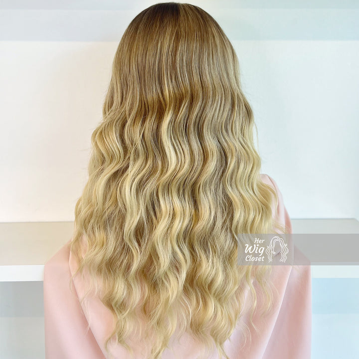 Dark Roots Ash Blonde Natural Ombre Wavy Lace Front Wig | Victoria