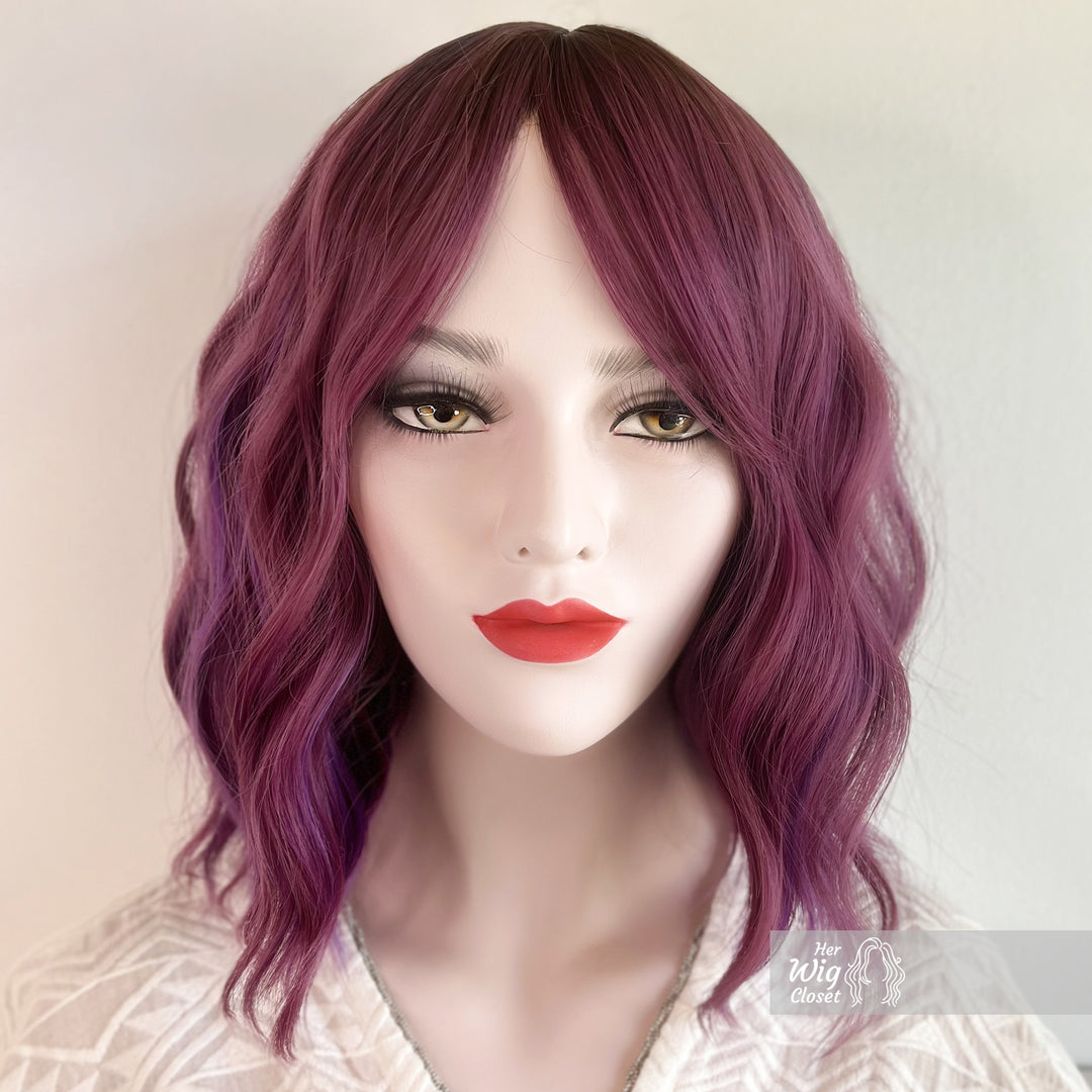 Purple Pink Ombre Wavy Bob Wig With Bangs | Her Wig Closet | Hair loss | Alopecia | Cosplay | Violet