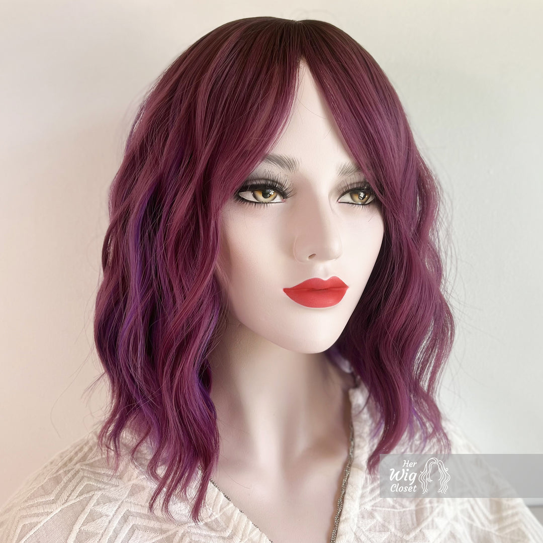 Purple Pink Ombre Wavy Bob Wig With Bangs | Her Wig Closet | Hair loss | Alopecia | Cosplay | Violet