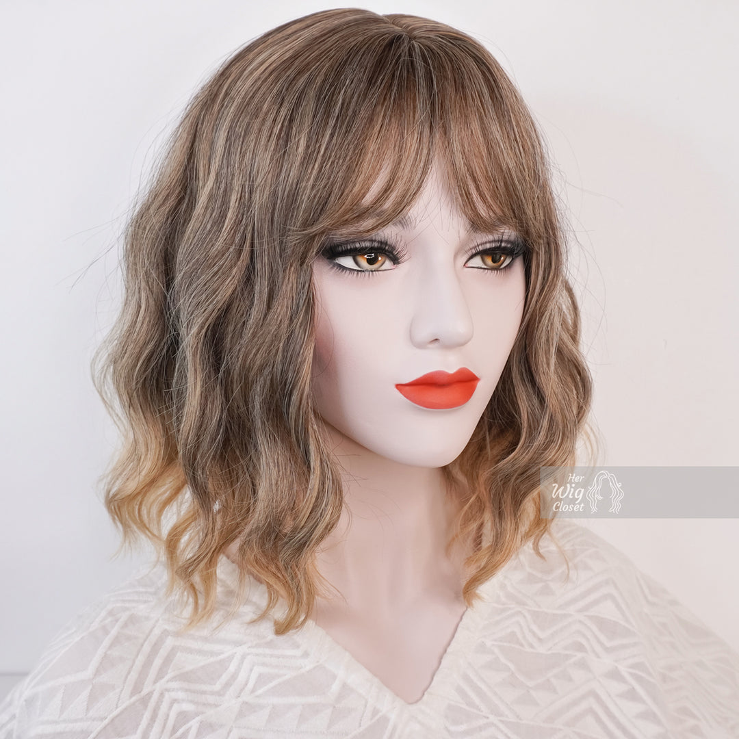 Ashy Brown Ombre Wavy Wig with Bangs | Angela