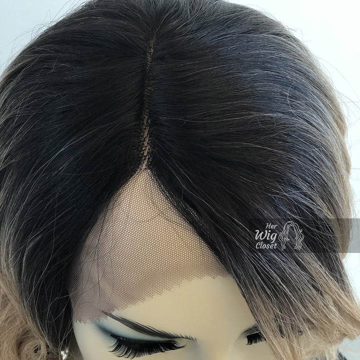 Angelina | 14" Blonde Ombré with Black Roots Wavy Side-Part Wig Her Wig Closet