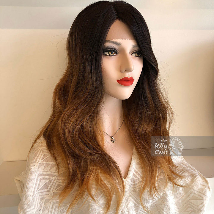 Collin | 20" Wavy Black Brown Blonde Ombre Lace Front Wig Her Wig Closet