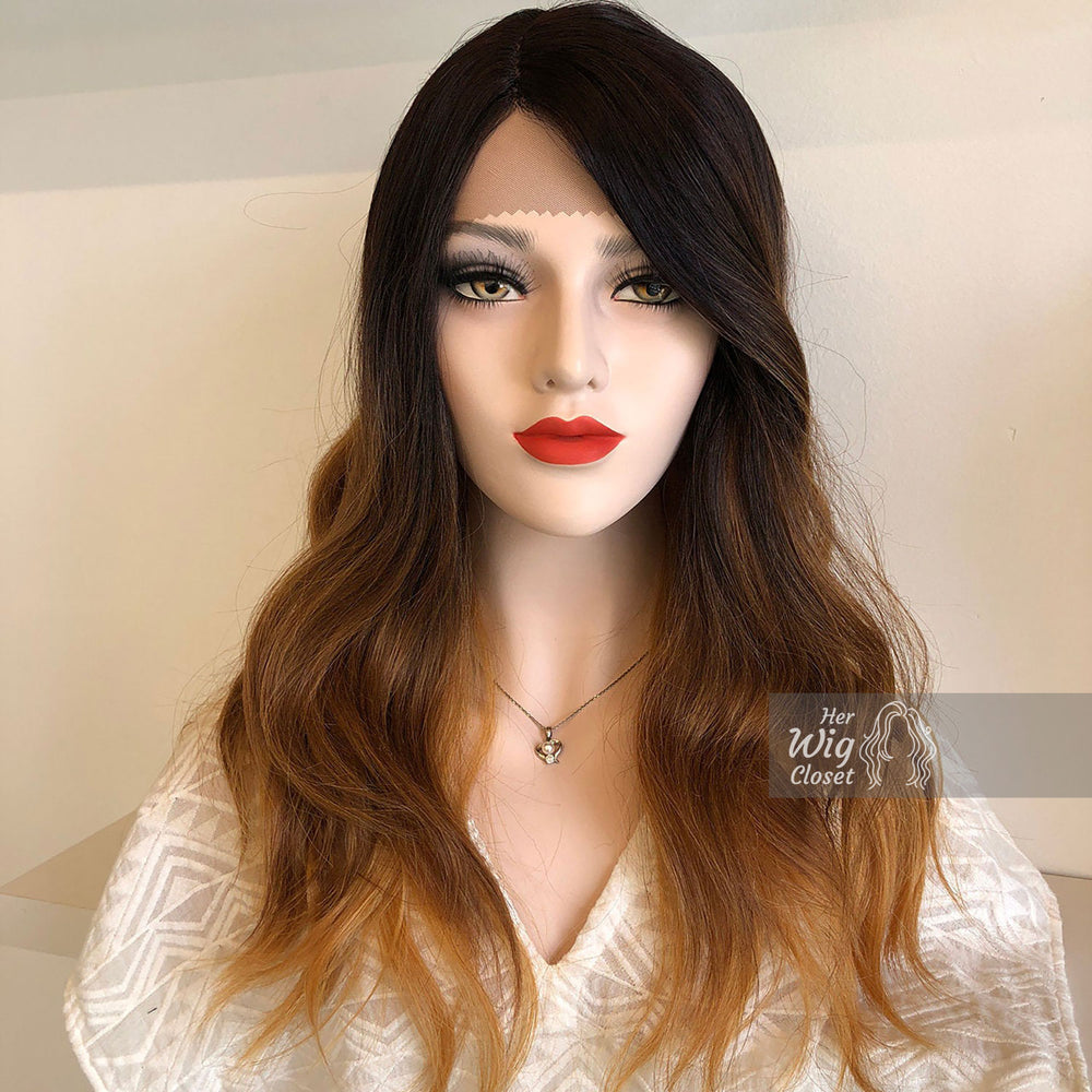 Collin | 20" Wavy Black Brown Blonde Ombre Lace Front Wig Her Wig Closet