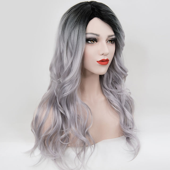 Karlie | 20" Side Part Dark Root Silver Wavy Wig