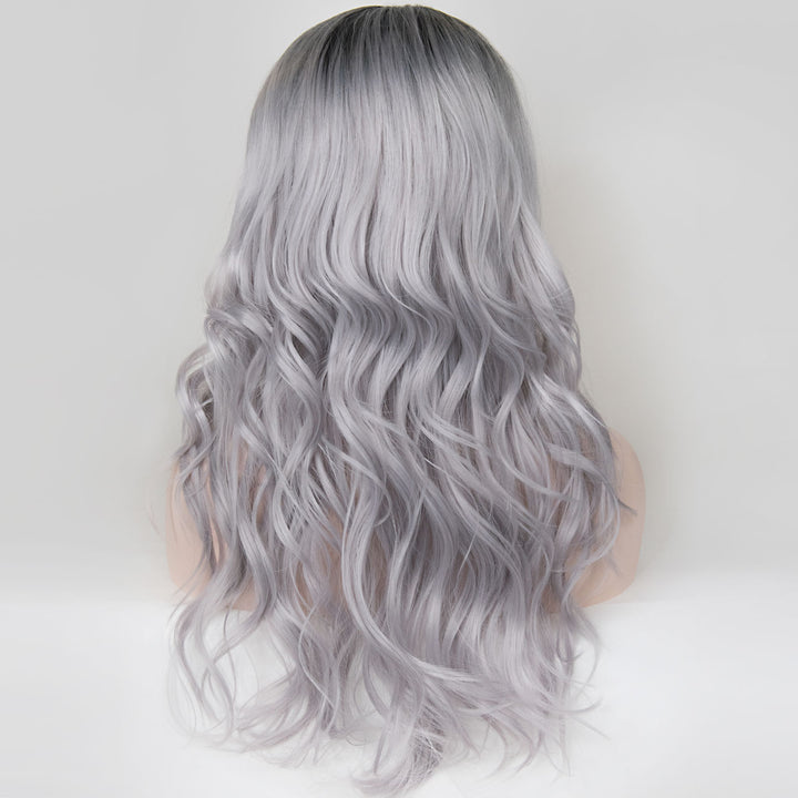 Karlie | 20" Side Part Dark Root Silver Wavy Wig