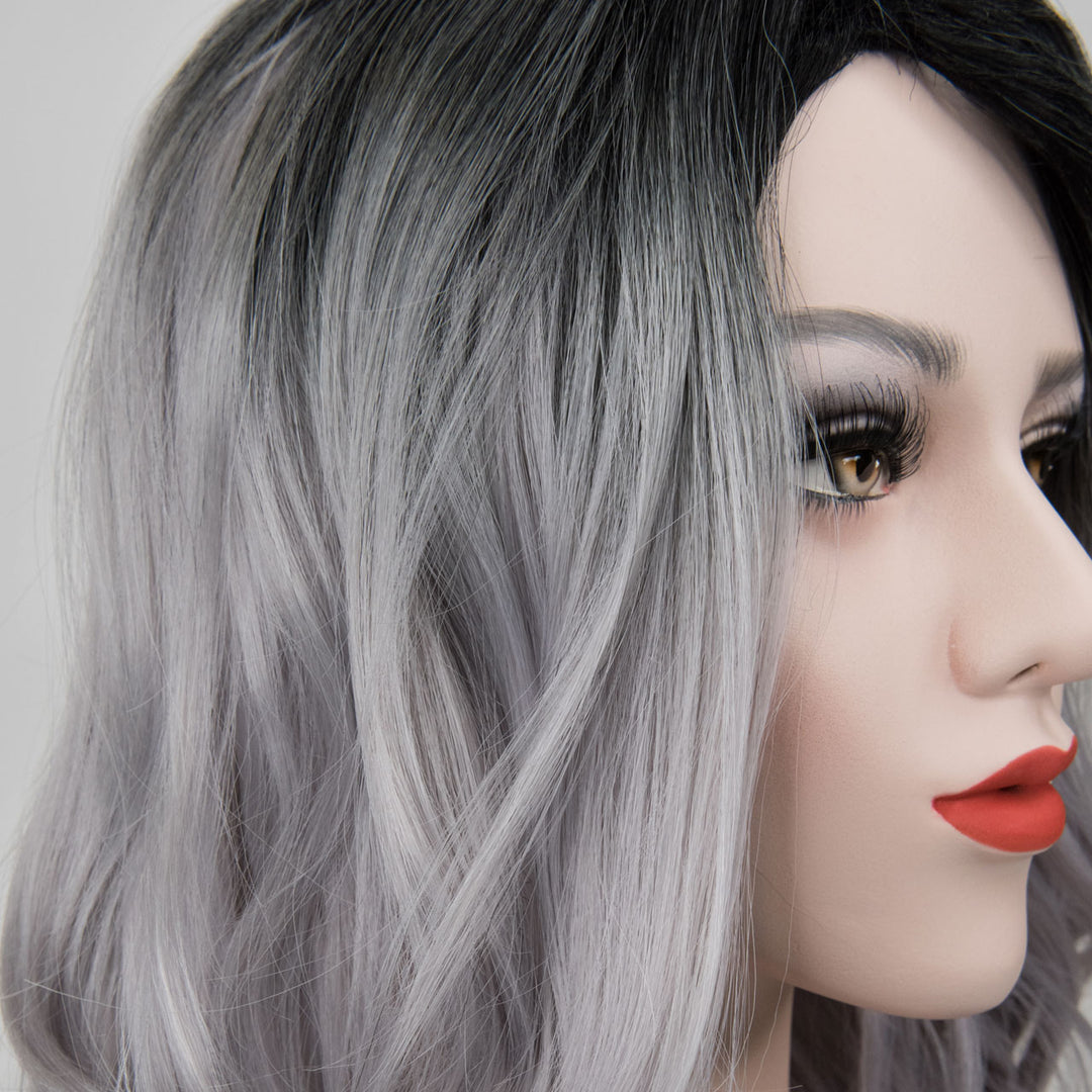 Karlie | 20" Side Part Dark Root Silver Wavy Wig