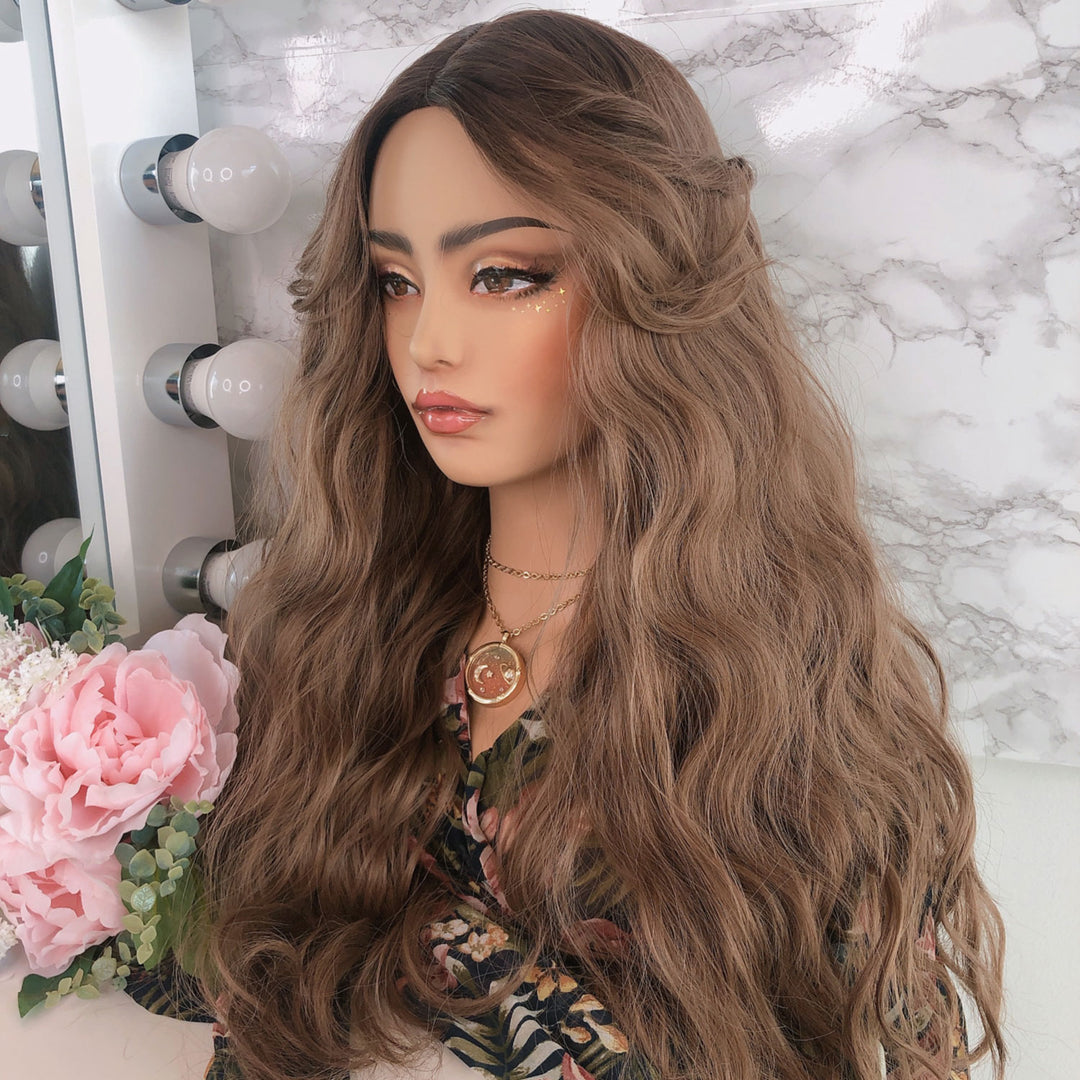 24" Dark Root Honey Blonde Ombre Wavy Wig | Kiara